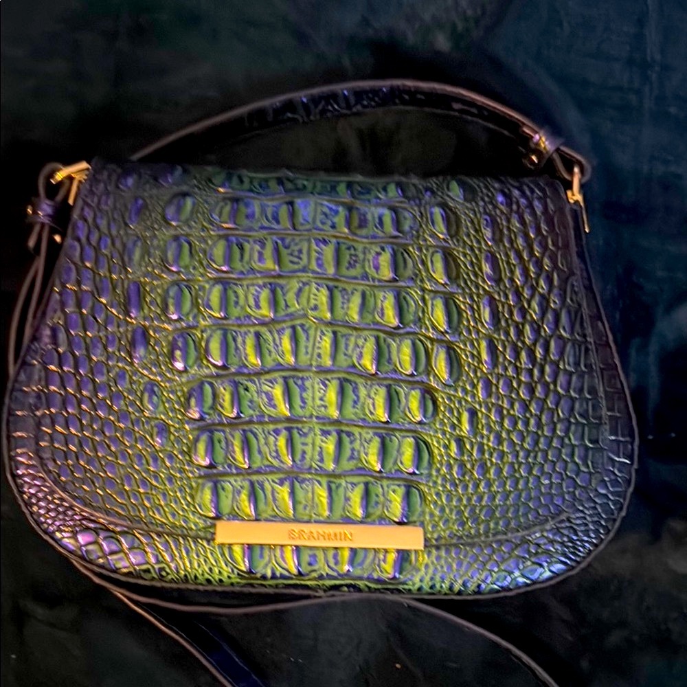 Brahmin Blue and Green Exotic Textured Shoulder Bag BN